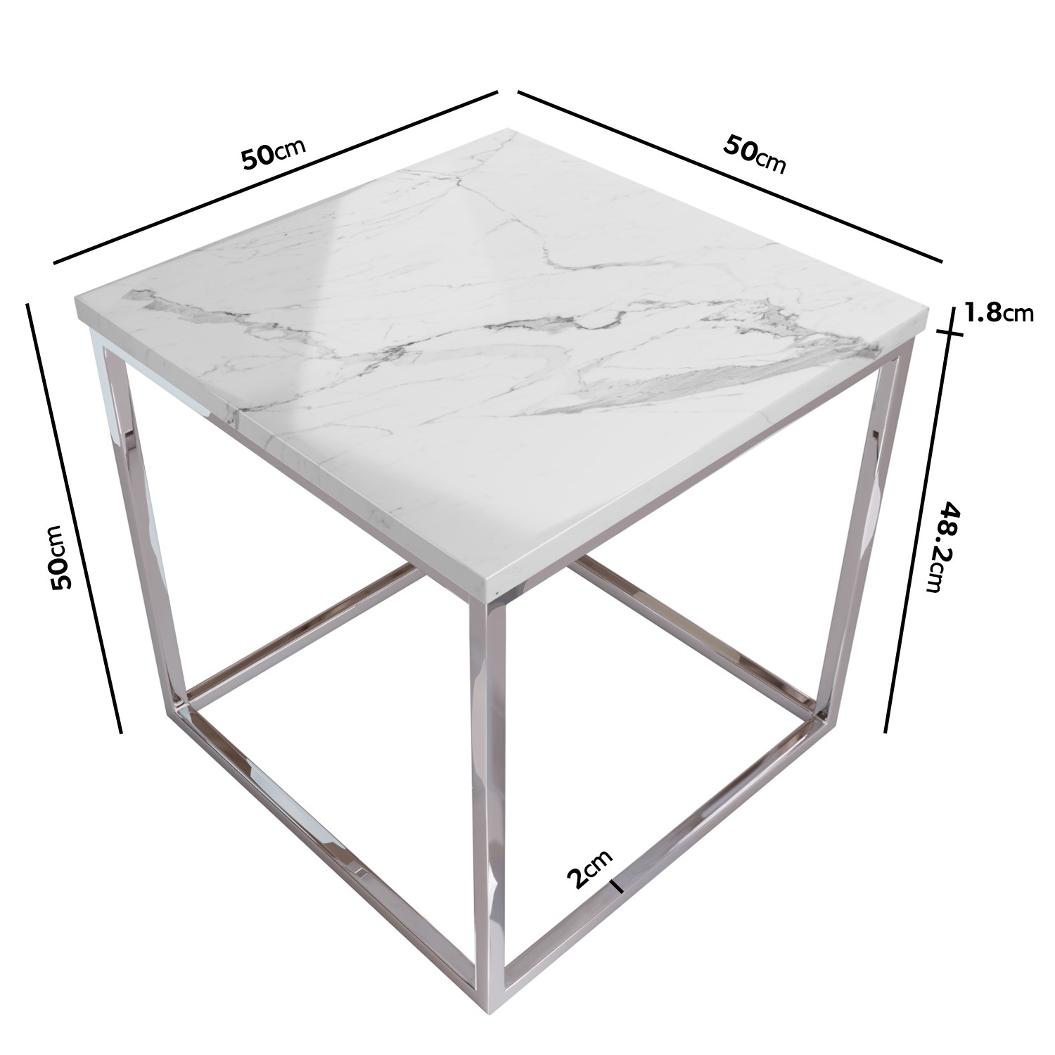 Read more about Square white marble effect top side table with chrome legs demi